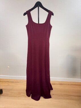 Mushare Burgundy Maxi Dress Square Neck Split Size M NWT - 1058